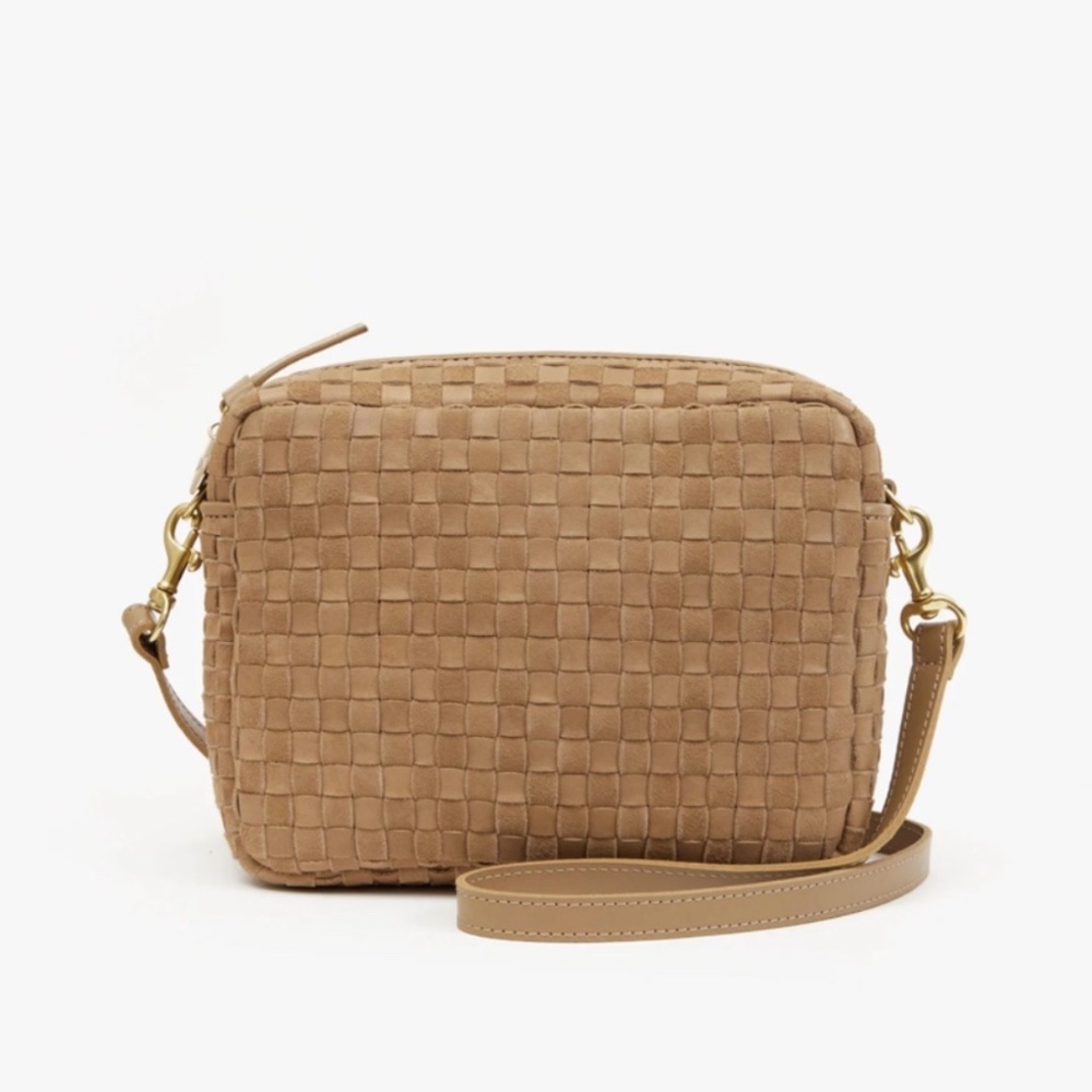 Clare V Midi Sac Clay Leather and Suede Woven Checker
